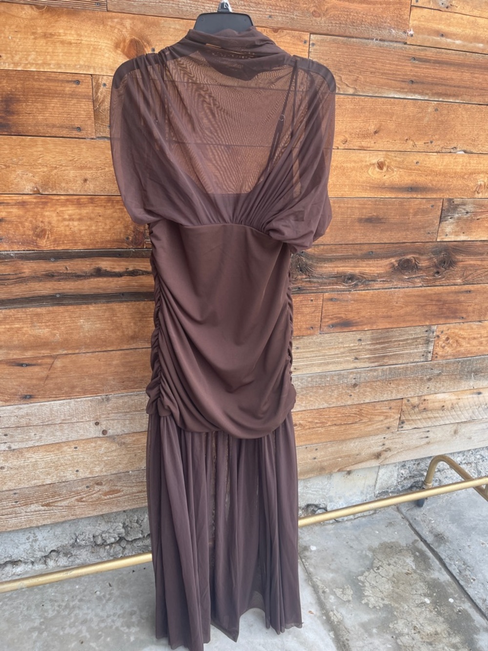 Zara Chocolate Brown Combination Tulle Dress, XL - Picture 8 of 10